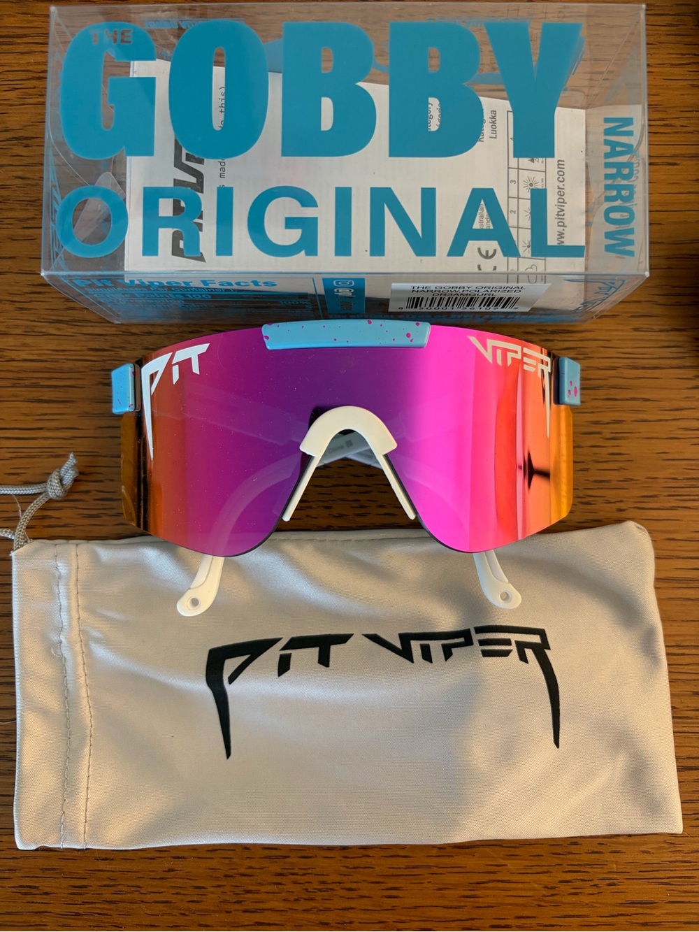 Pit Viper Gobby Narrow Sunglasses - Pink to Orange Mirror with Blue Accents